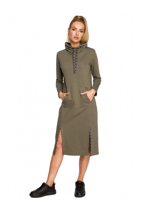 MOE Дамска рокля, с ръкав, полиестер, памук, зелена, M