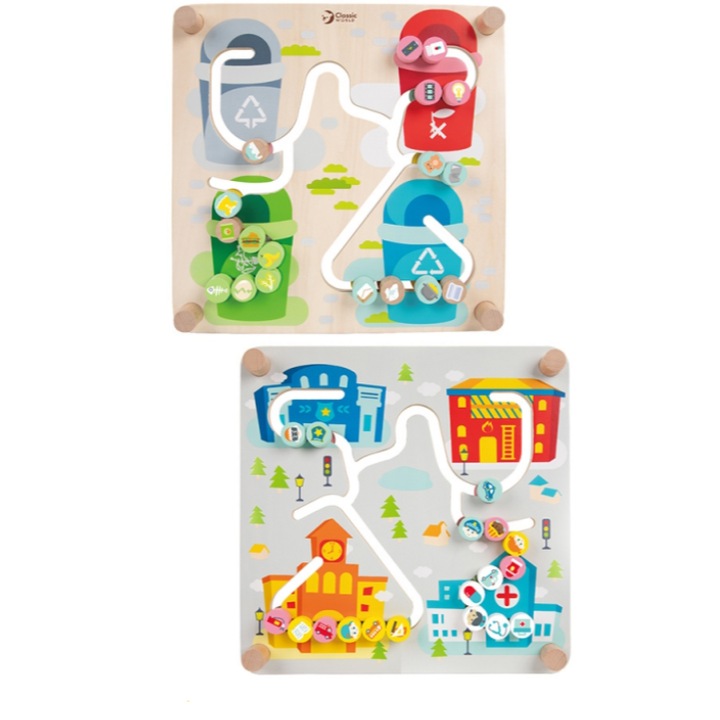 2 az 1-ben válogató oktatójáték és Classic World kártyák, kétoldalas, fa, többszínű