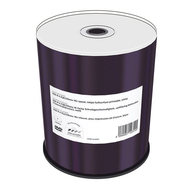Set 100 discuri MediaRange, DVD-R, Imprimabil, 4.7 GB