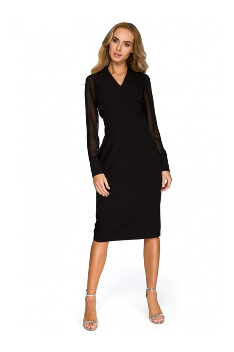 Рокля от шифон, Style, полиестер/васкоза, Черен