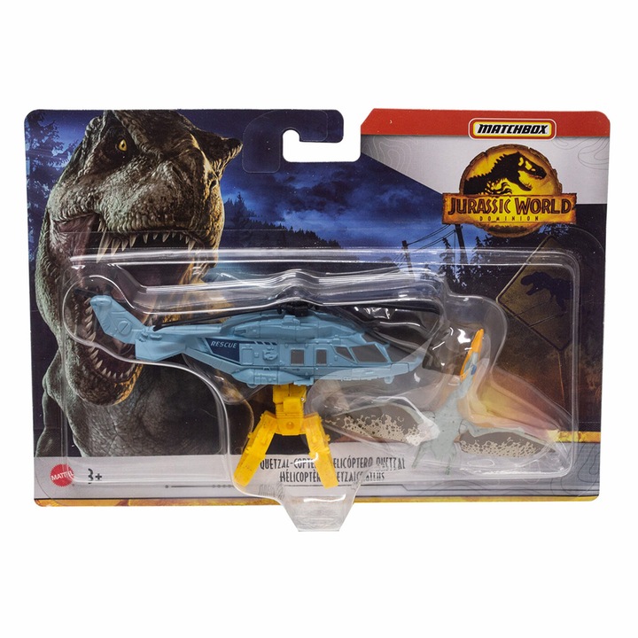 Jucarie interactiva, Matcbox, Jurassic World, Elicopter transport, Albastru/Galben