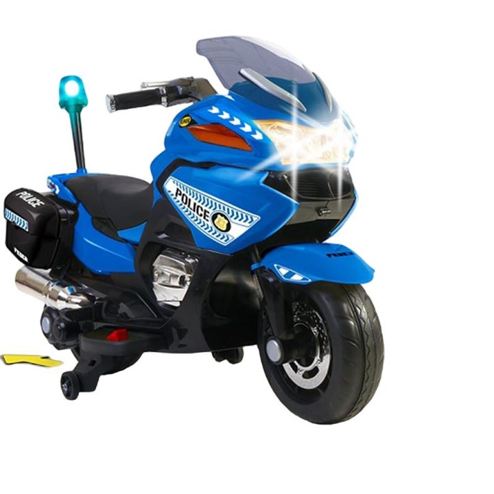 Rendőrmotor, FEBER, 12V akku, Kék/Fekete, 3+