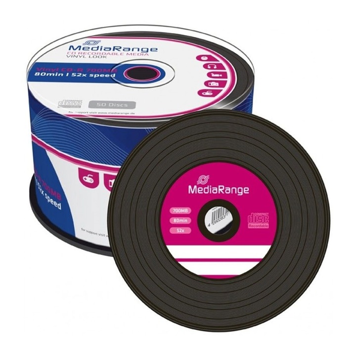 Set 50 discuri vinil MediaRange, CD-R, 700 MB, Negru