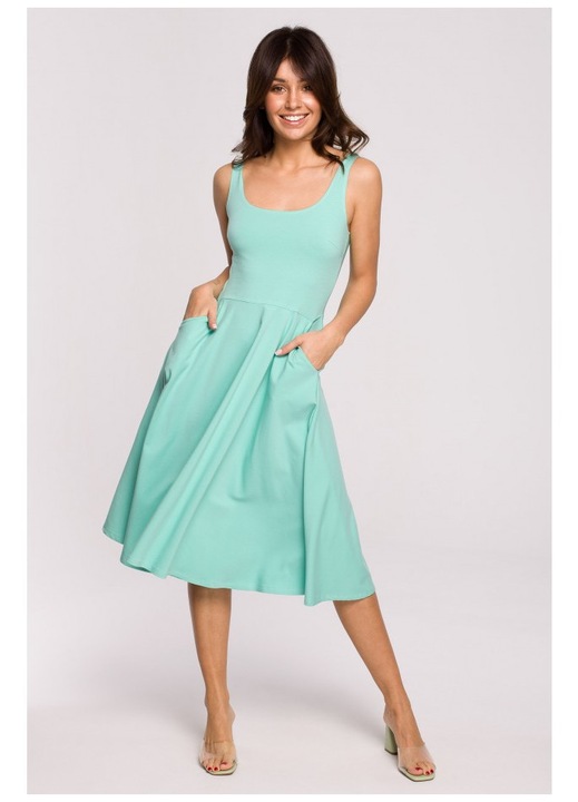 Rochie evazata cu bretele subtiri, Verde