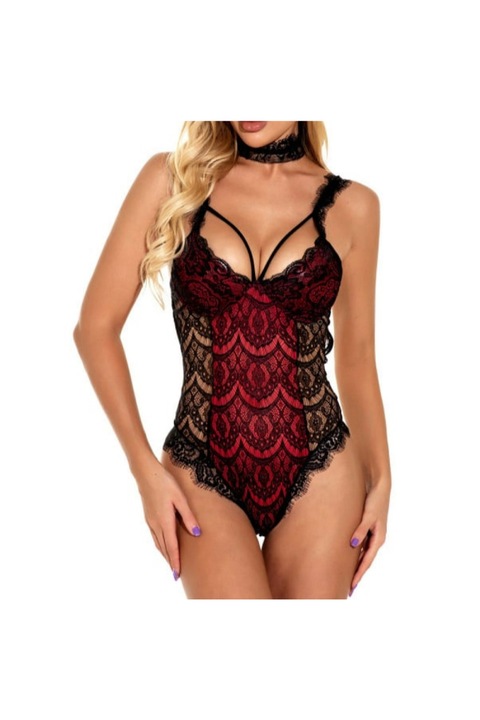 Lenjerie sexy Marisol, Dantela, Negru/Rosu, S