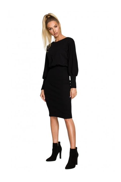 Червена памучна рокля с мека материя, Черен