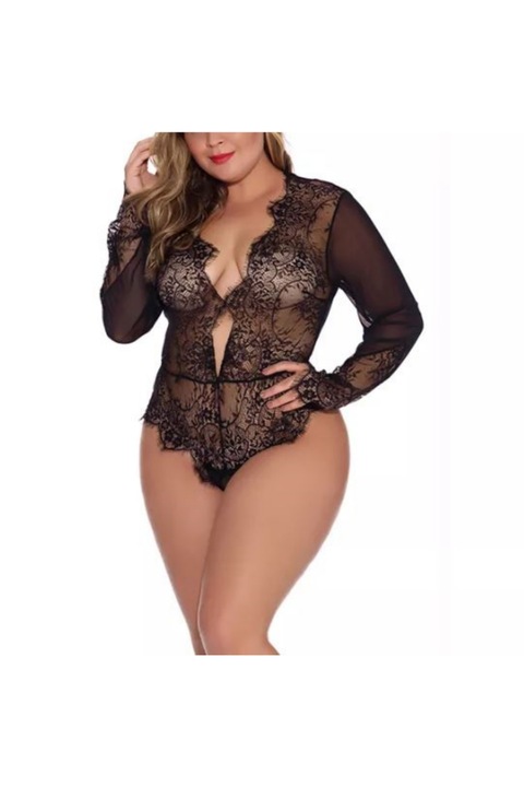 Body sexy Karter, Dantela, Negru, XL