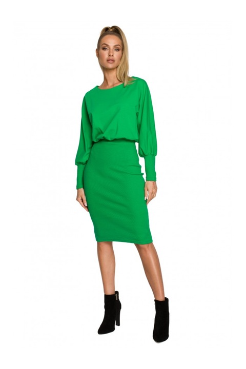 Червена памучна рокля с мека материя, Зелен