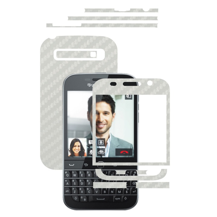 Защитно фолио Full Body Carbon Skinz, Total Coverage, White Carbon за BlackBerry Classic Q20