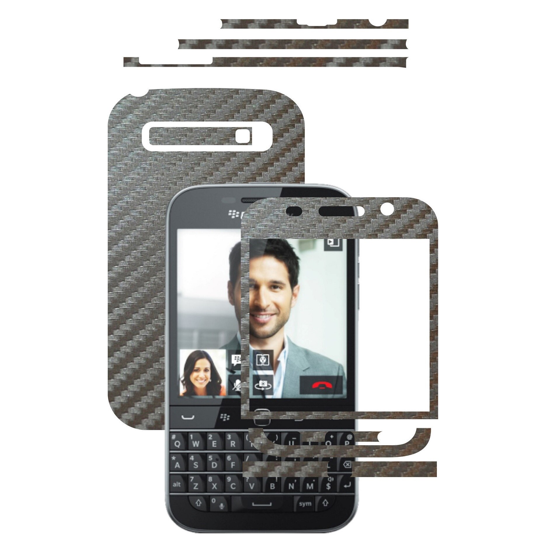 Folie de protectie Full Body Carbon Skinz, Acoperire Totala, Carbon Gri Argintiu pentru BlackBerry Classic Q20