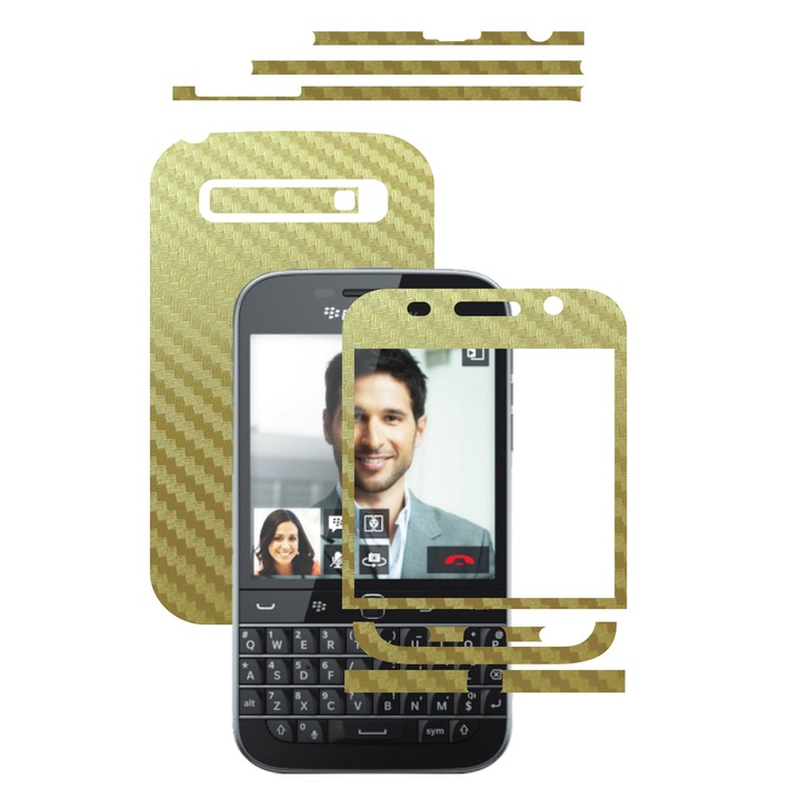 Защитно фолио Full Body Carbon Skinz, Total Coverage, Carbon Gold за BlackBerry Classic Q20