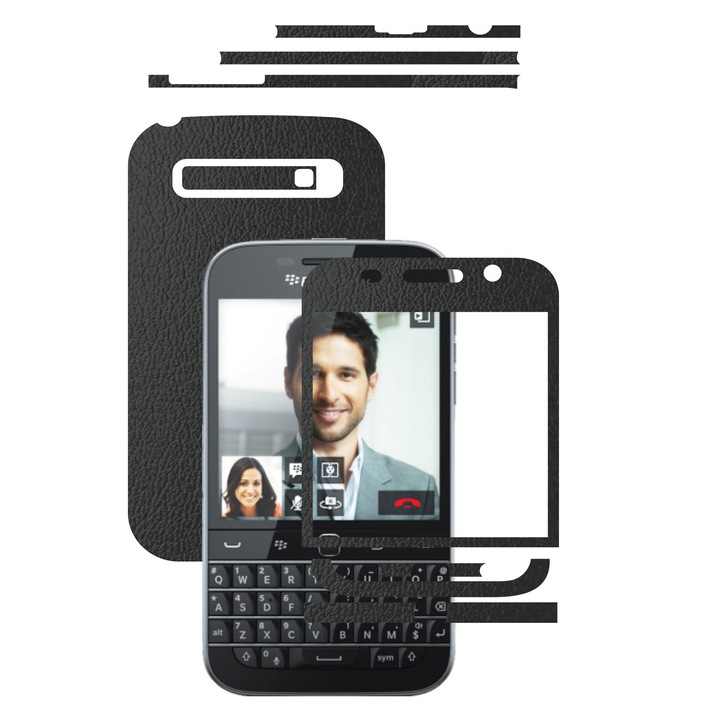 Защитно фолио Full Body Carbon Skinz, Total Coverage, Black Leather за BlackBerry Classic Q20