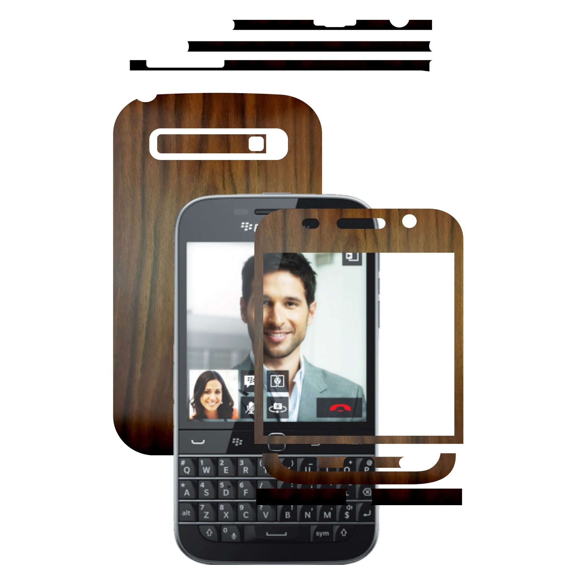 Folie de protectie Full Body Carbon Skinz, Acoperire Totala, Lemn Nuc Inchis pentru BlackBerry Classic Q20