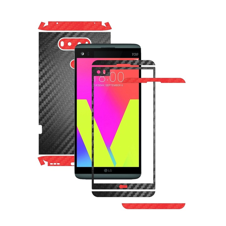 Folie de protectie Full Body Carbon Skinz, Acoperire Totala, Two Tone Negru / Rosu pentru LG V20