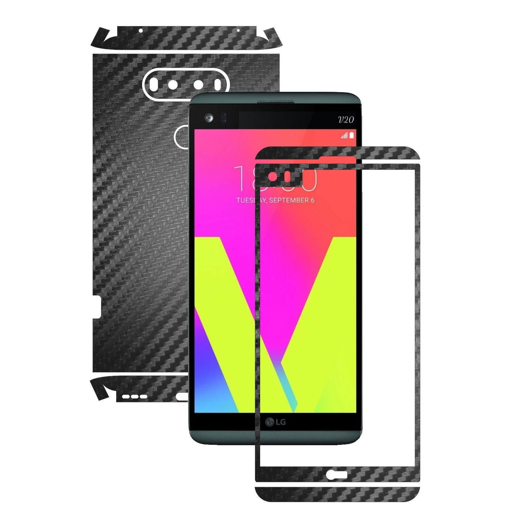 Folie de protectie Full Body Carbon Skinz, Acoperire Totala, Carbon Negru pentru LG V20
