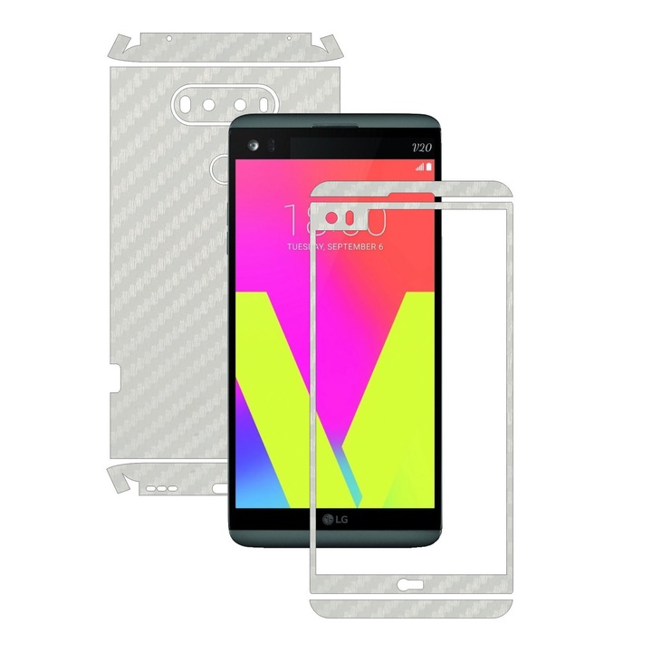 Folie de protectie Full Body Carbon Skinz, Acoperire Totala, Carbon Alb pentru LG V20