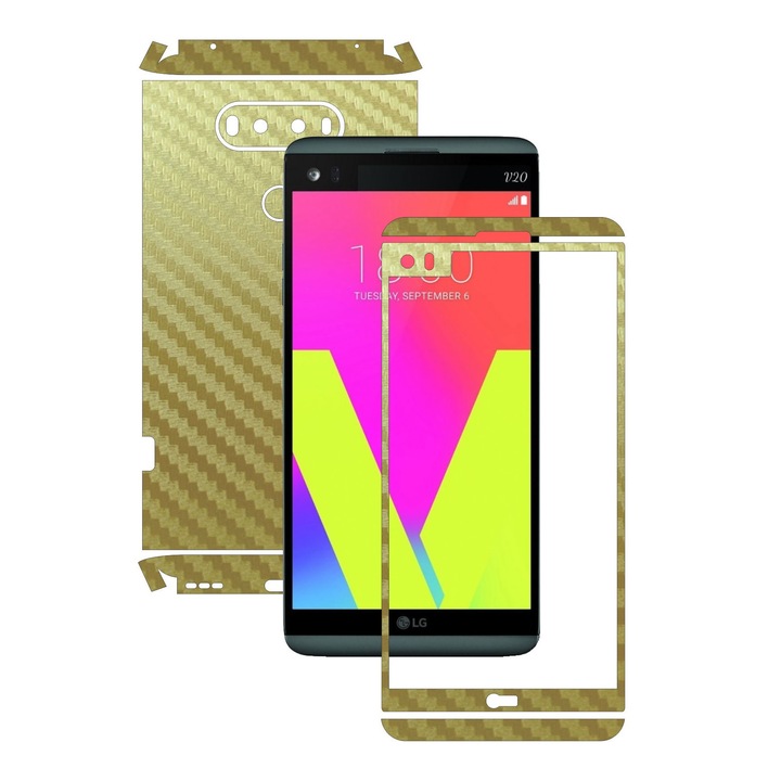 Folie de protectie Full Body Carbon Skinz, Acoperire Totala, Carbon Auriu pentru LG V20