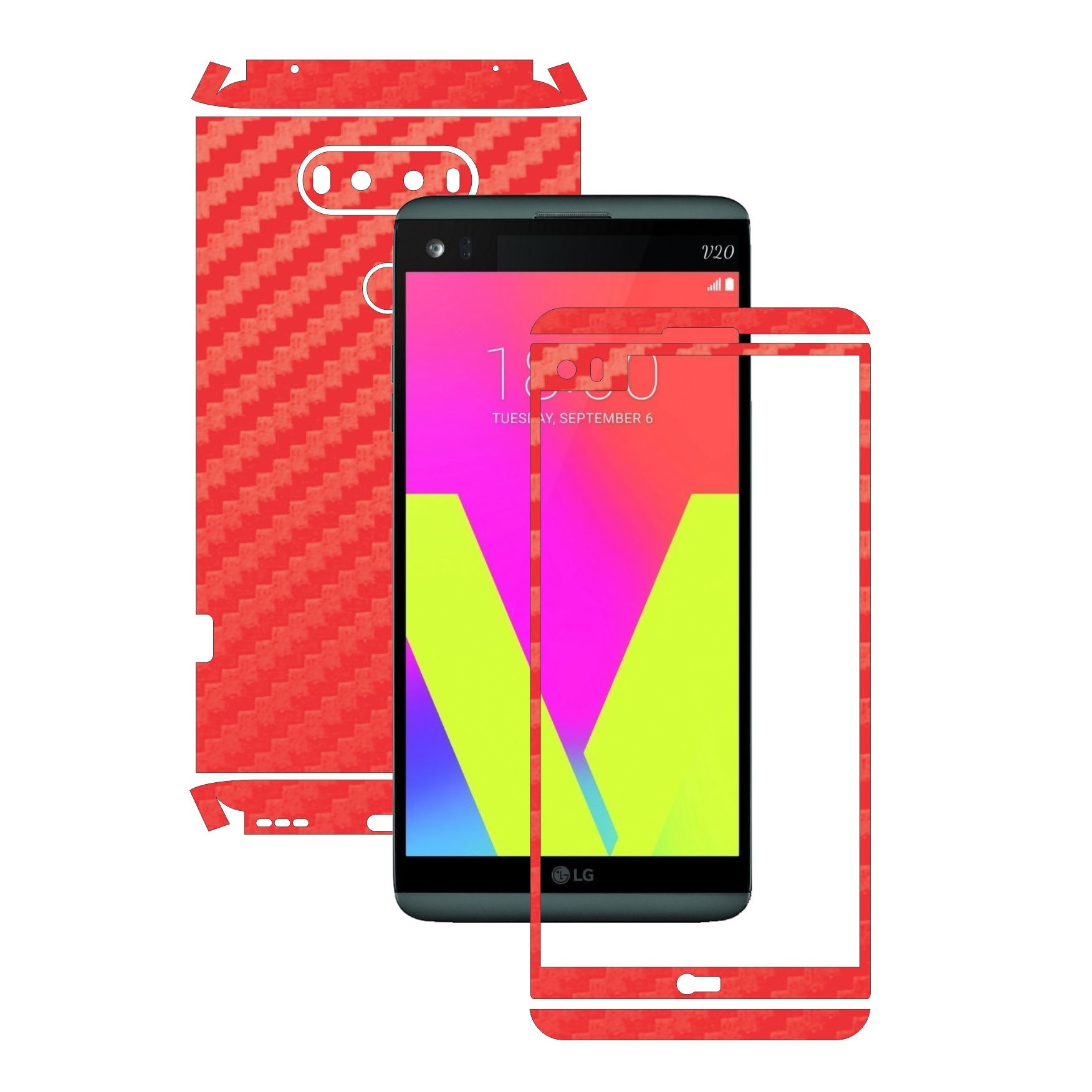 Folie de protectie Full Body Carbon Skinz, Acoperire Totala, Carbon Rosu pentru LG V20
