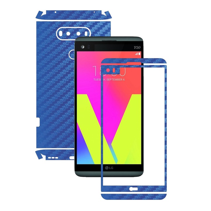 Folie de protectie Full Body Carbon Skinz, Acoperire Totala, Carbon Albastru pentru LG V20