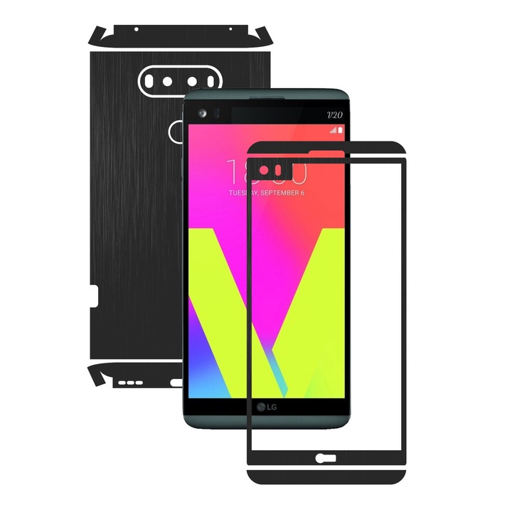 Folie de protectie Full Body Carbon Skinz, Acoperire Totala, Brushed Negru pentru LG V20