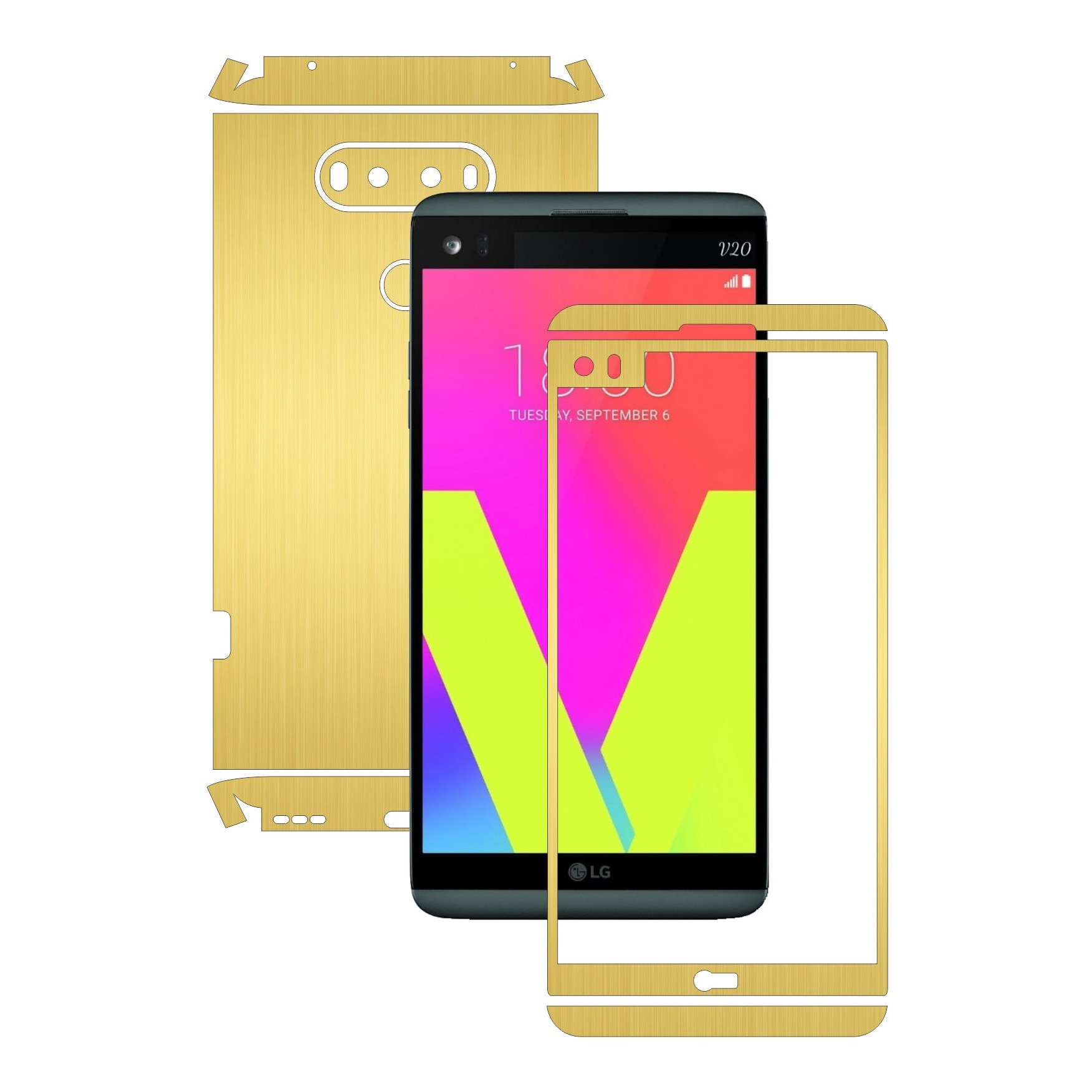 Folie de protectie Full Body Carbon Skinz, Acoperire Totala, Brushed Auriu pentru LG V20