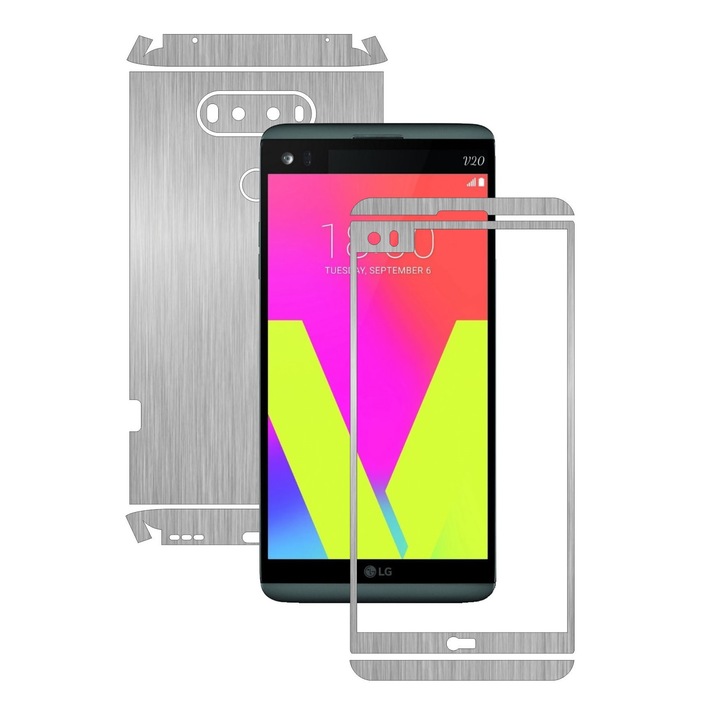 Folie de protectie Full Body Carbon Skinz, Acoperire Totala, Brushed Argintiu pentru LG V20