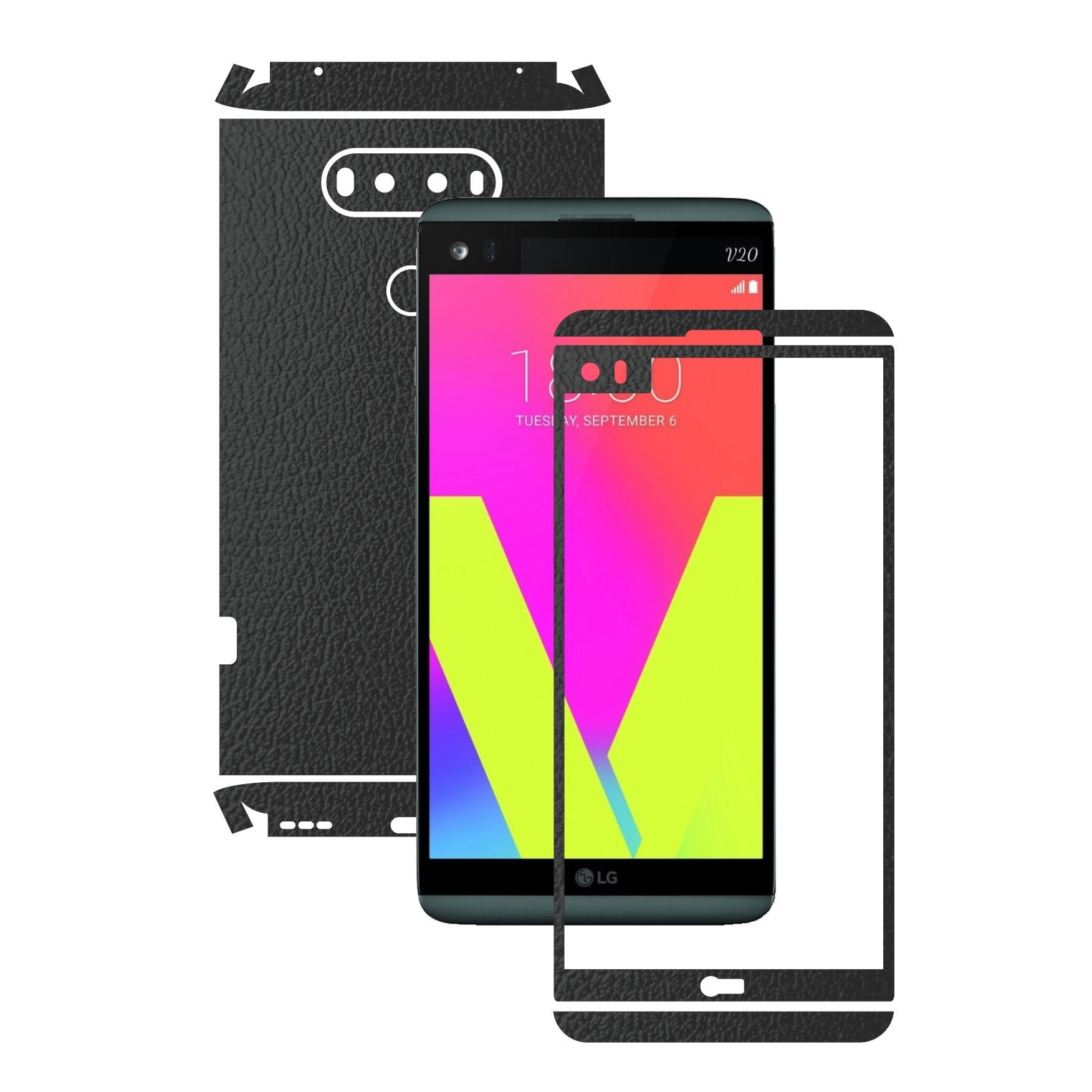 Folie de protectie Full Body Carbon Skinz, Acoperire Totala, Piele Neagra pentru LG V20