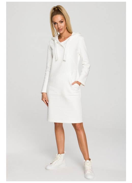 Rochie cu gluga \ Bumbac, Ecru, Ecru