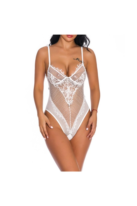 Body sexy Carry, Dantela, Alb, S