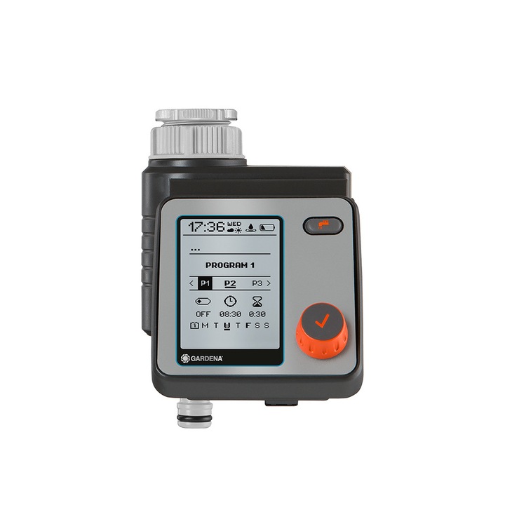 Програматор за напояване/поливане Gardena, 6 програми, Черен/Сив