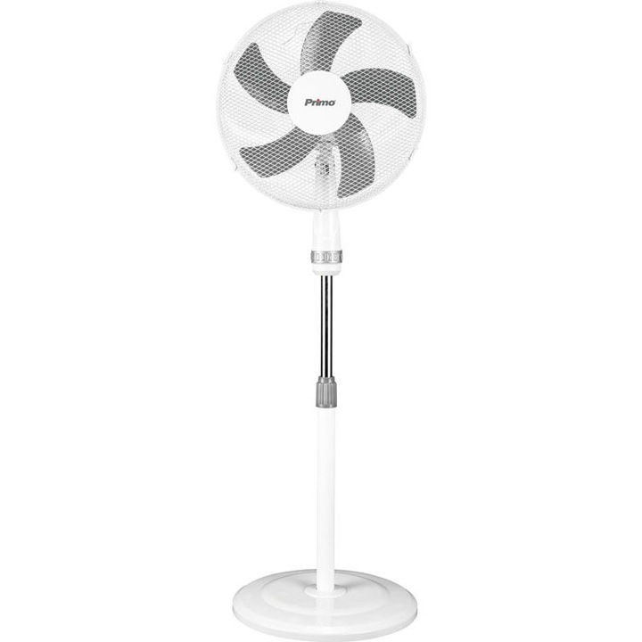 Ventilator cu picior, Primo, PRSF-80446, 3 viteze, Inaltime reglabila (max 1.30 m), 40cm, Alb/Gri