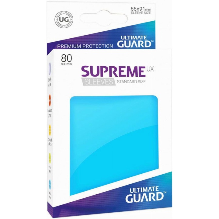 Комплект аксесоари за карти за игра, Ultimate Guard, Supreme UX Standard Sleeves, 80 части, 66 x 91 mm, Светло син