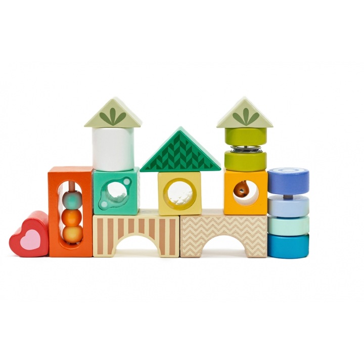Set 14 cuburi din lemn, Classic World, Lemn, Multicolor, 2+