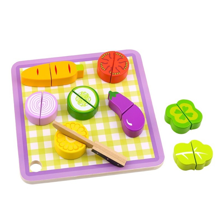 Set 20 fructe/legume de jucarie, TOOKY TOY, Lemn, Multicolor, 2+