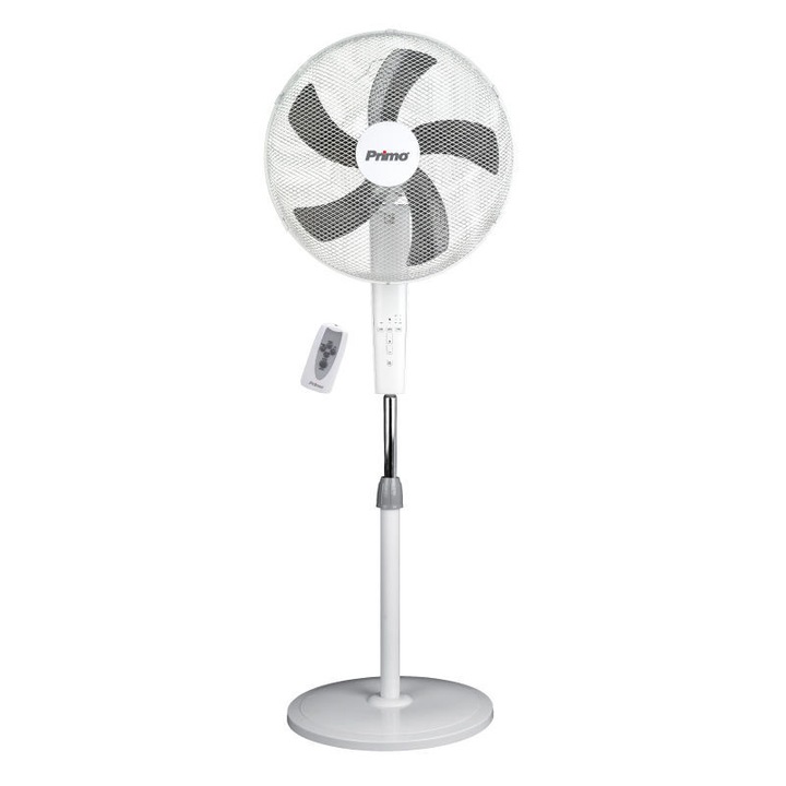 Ventilator cu picior, Primo, PRSF-80549, Control telecomanda, 3 viteze, 1.5 m, Alb
