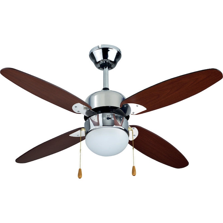 Ventilator de tavan cu lustra, Primo, PRCF-80272, MDF, E27, 3 viteze, 105 cm, Maro