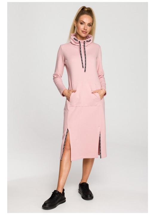 Rochie midi cu dungi logo, Roz, Bumbac, Roz