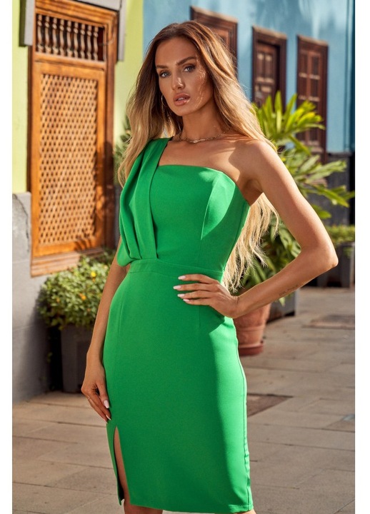 Rochie cu un umar - verde luxuriant, M