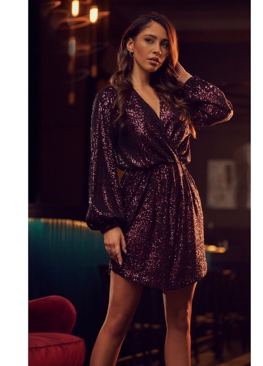 Rochie mini cu paiete, Visiniu