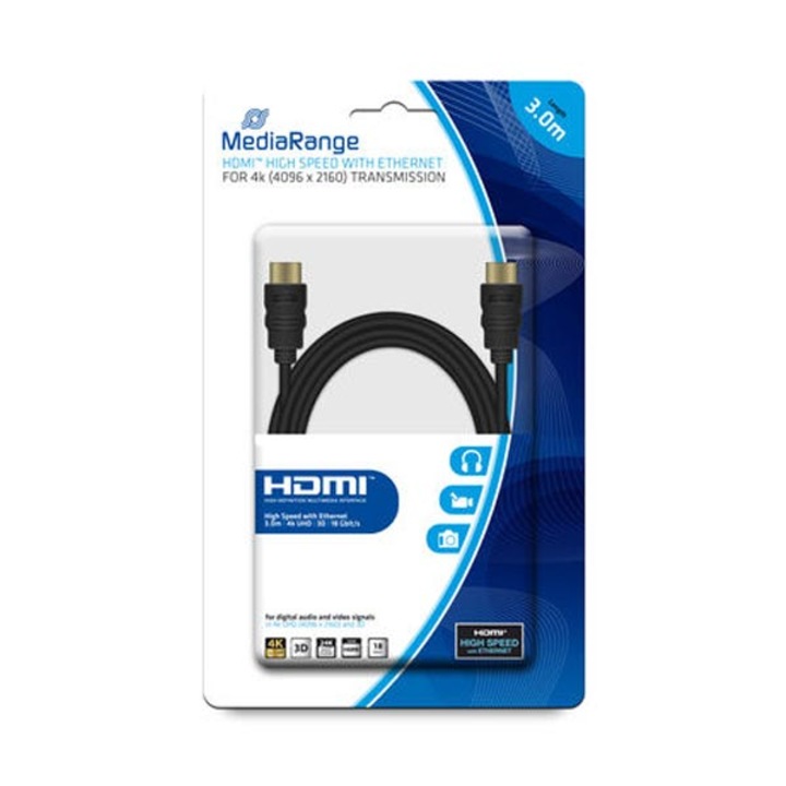 Cablu HDMI MediaRange, de mare viteza, cu Ethernet, 18 Gbit/s, 3 m, Negru