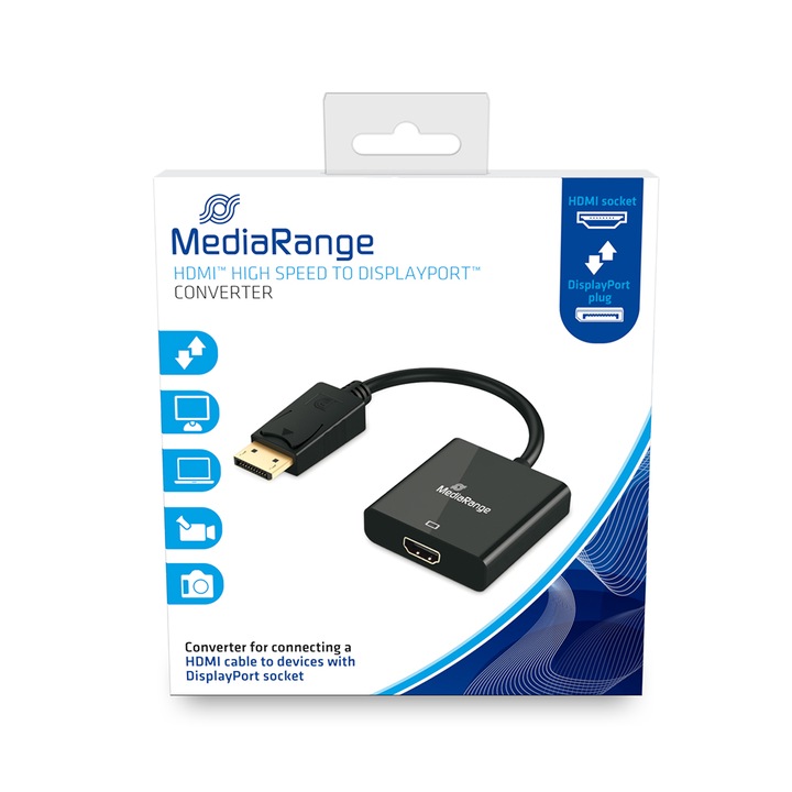 Convertor MediaRange, HDMI™/DisplayPort™, 18 Gbit/s, 20 cm, Negru