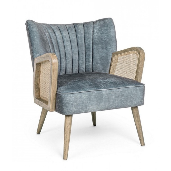 Fotel kék bársony kárpitozás Virna 64x71x79 cm