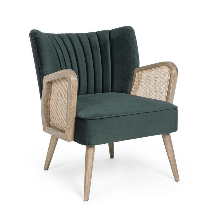 Fotel zöld bársony kárpitozás Virna 64x71x79 cm