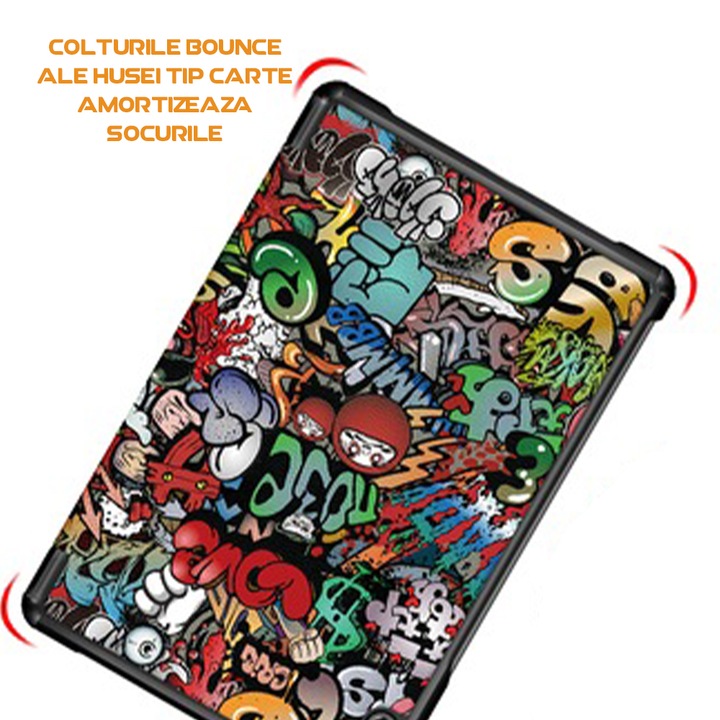 Husa compatibila cu Huawei MediaPad T3 10 Inch, Tip carte, Bounce Technology, Functie Wake/ Sleep, Comando Stand, Protectie completa, Multicolor