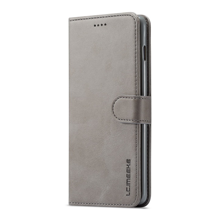 Husa pentru Samsung Galaxy S10 Plus, CaseMe, piele, tip portofel, inchidere magnetica, stand, suport moale la culoarea husei, culoare Gri