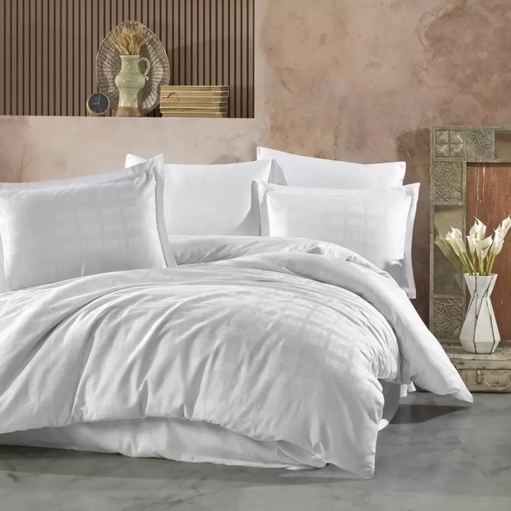 Двойно спално бельо жакард 100% памук 6 части 240 x 260 см, Елегантно, Бяло, Classy Marsela V1