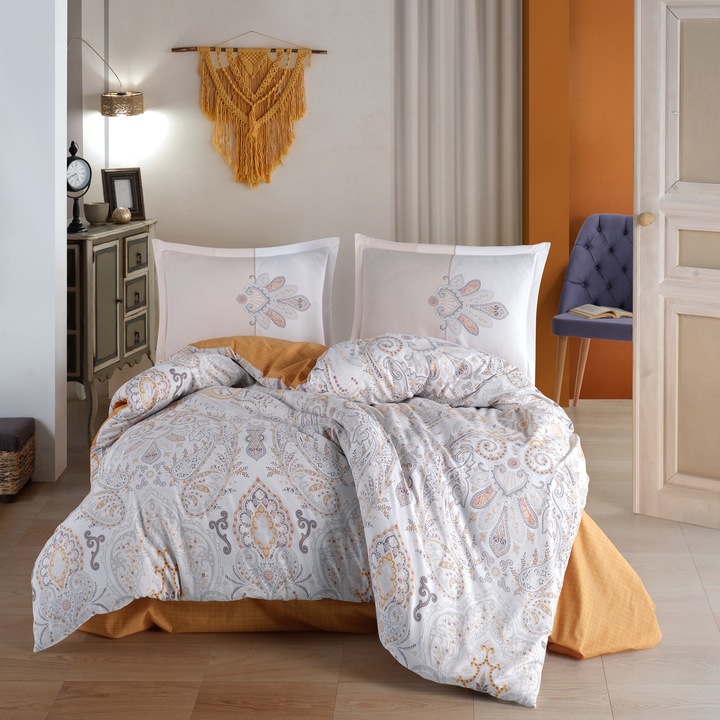 Dupla ágynemű 100% pamut Ranforce 4 db king size 240 x 260 cm, Elegáns, Narancssárga, Bolyhos ARAMIS