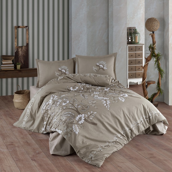 Dupla ágynemű 100% pamut Ranforce 4 db king size 240 x 260 cm, Elegáns, Bézs, Bolyhos MOHANA V2