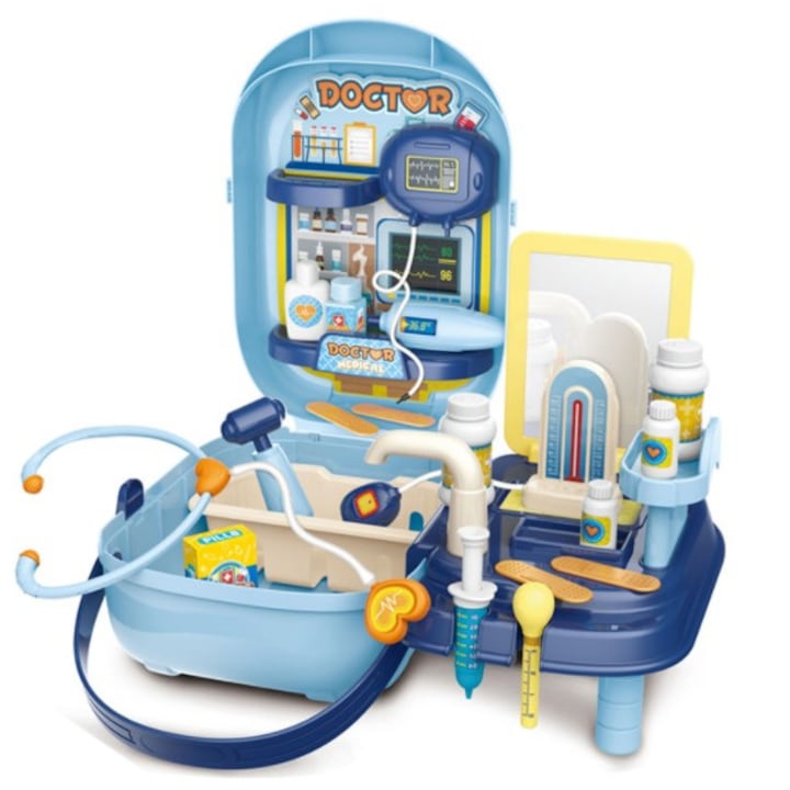 Медицински комплект за играчки, многофункционален, в стил куфар за деца, включва 34 медицински аксесоара, многоцветен, 32 x 19 x 12 cm