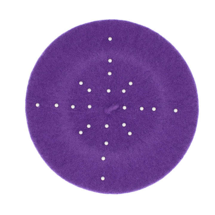 Bereta de dama, ButicCochet, lana, one size, model cu perle, Mov - BSC511